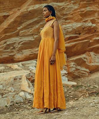 Mango Yellow Half Kali Chitta Anarkali 5