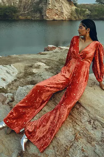 Rust Velvet Jumpsuit