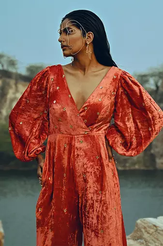 Rust Velvet Jumpsuit