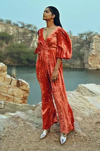 Rust Velvet Jumpsuit