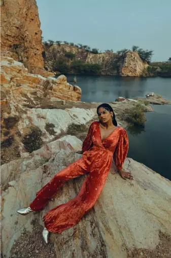 Rust Velvet Jumpsuit