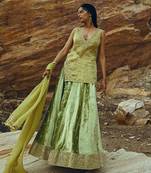 Pista Green Kurta Velvet Lehenga