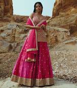 Rani Pink Velvet Kurta Lehenga