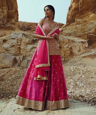 Rani Pink Velvet Kurta Lehenga 2
