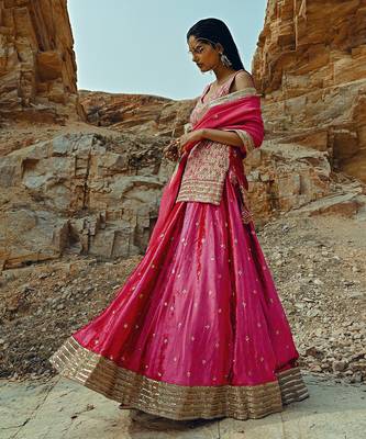 Rani Pink Velvet Kurta Lehenga 3