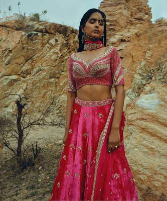 Rani Pink Velvet Lehenga 2