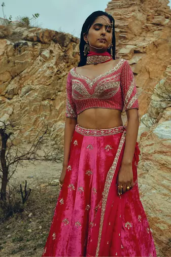 Rani Pink Velvet Lehenga