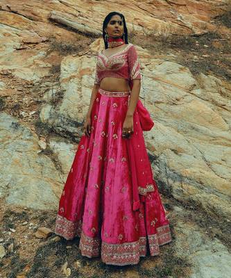 Rani Pink Velvet Lehenga 1