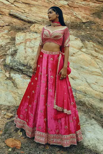 Rani Pink Velvet Lehenga