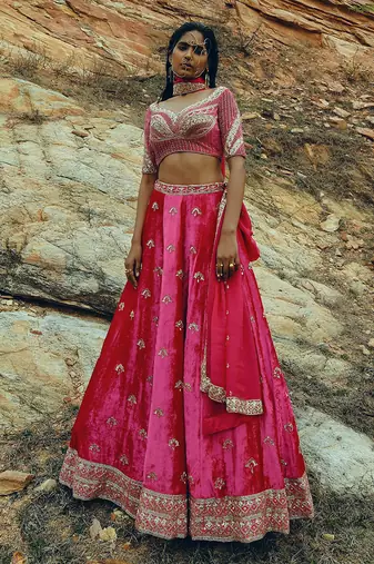 Rani Pink Velvet Lehenga