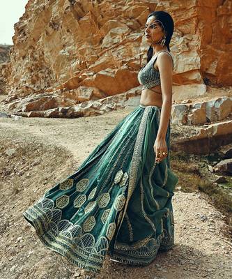 Turquoise Velvet Lehenga 2