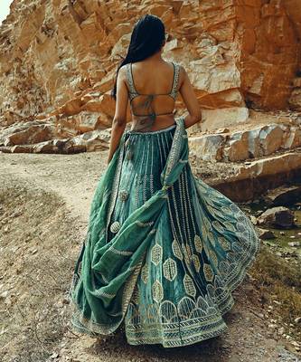 Turquoise Velvet Lehenga 3