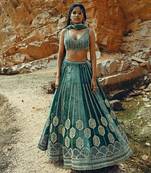 Turquoise Velvet Lehenga