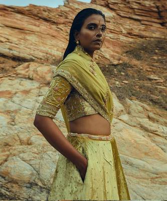 Golden Yellow Velvet Lehenga 2