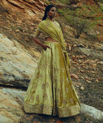 Golden Yellow Velvet Lehenga 3