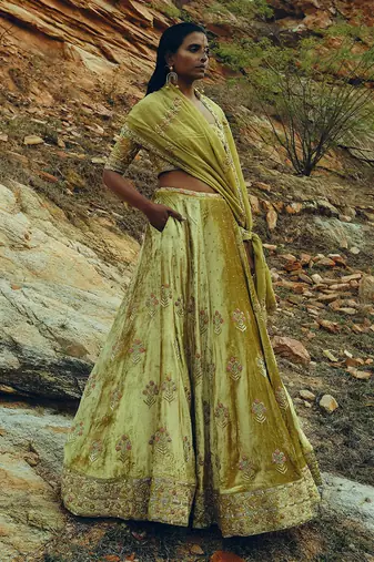 Golden Yellow Velvet Lehenga
