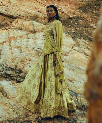 Golden Yellow Velvet Lehenga 4