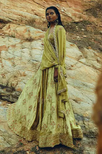 Golden Yellow Velvet Lehenga