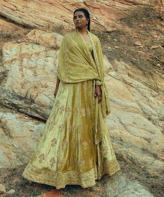 Golden Yellow Velvet Lehenga 5