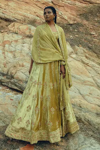 Golden Yellow Velvet Lehenga