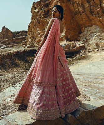 Baby Pink Full Kali Velvet Lehenga 2