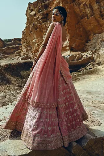 Baby Pink Full Kali Velvet Lehenga
