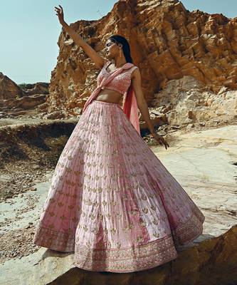 Baby Pink Full Kali Velvet Lehenga 3