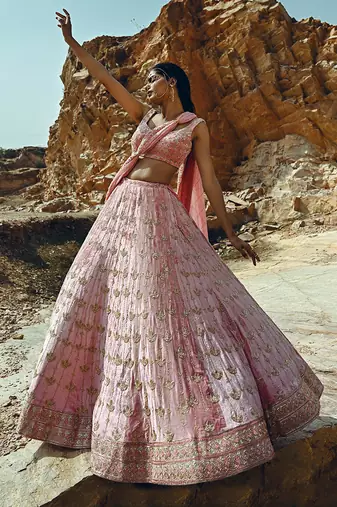 Baby Pink Full Kali Velvet Lehenga