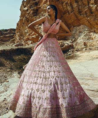Baby Pink Full Kali Velvet Lehenga 1