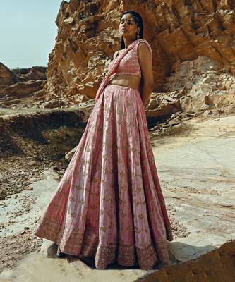 Baby Pink Full Kali Velvet Lehenga 4