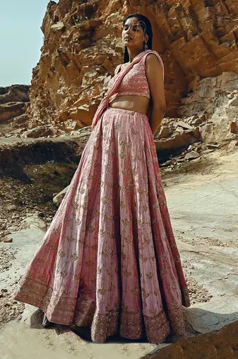 Baby Pink Full Kali Velvet Lehenga