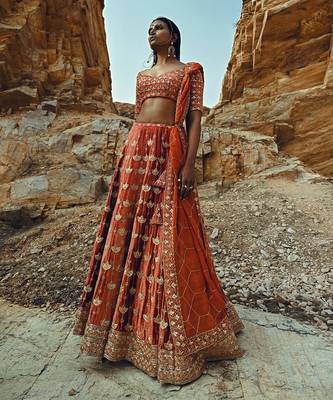 Rust Full Kali Velvet Lehenga 1