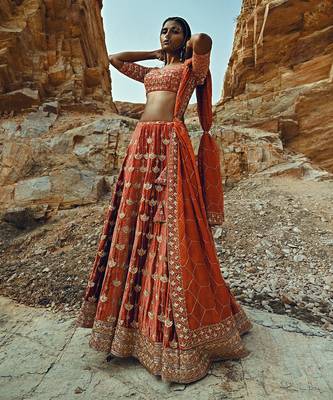 Rust Full Kali Velvet Lehenga 2