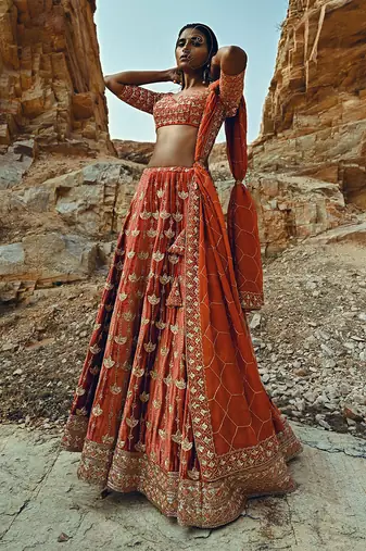 Rust Full Kali Velvet Lehenga