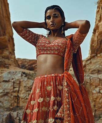 Rust Full Kali Velvet Lehenga 3