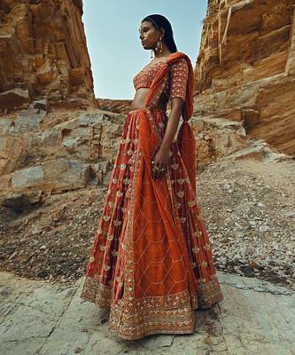Rust Full Kali Velvet Lehenga 4