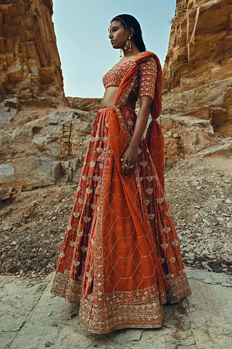 Rust Full Kali Velvet Lehenga