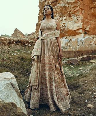 Beige Full Kali Velvet Lehenga 1