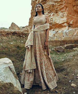 Beige Full Kali Velvet Lehenga 2