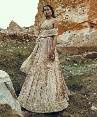 Beige Full Kali Velvet Lehenga 3