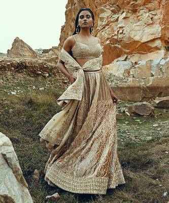 Beige Full Kali Velvet Lehenga 4