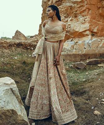 Beige Full Kali Velvet Lehenga 5