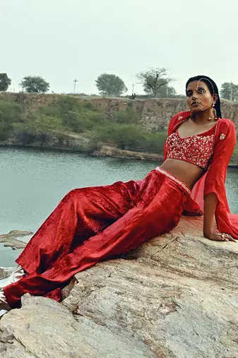 Red Velvet Palazzo Set