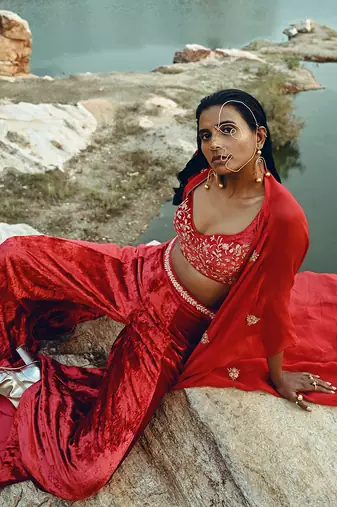 Red Velvet Palazzo Set