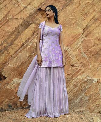 Lavender Velvet Sequined Sharara Set 1