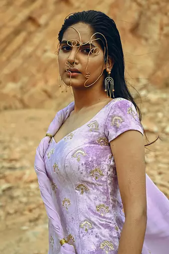 Lavender Velvet Sequined Sharara Set