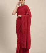 Red embroidered faux georgette saree with blouse