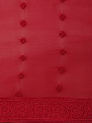 Red embroidered faux georgette saree with blouse 5