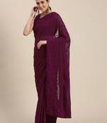 Purple embroidered faux georgette saree with blouse