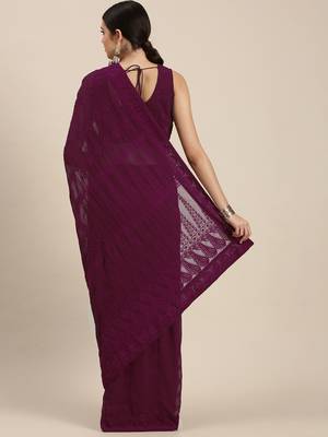 Purple embroidered faux georgette saree with blouse 2